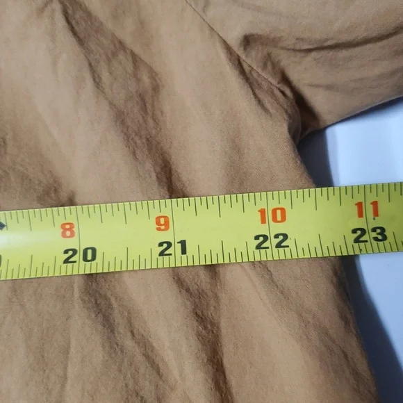 Madewell Poplin Puff Sleeve Mini Dress Size Small Tie Neck Pockets Neutral Toffe - Picture 12 of 13